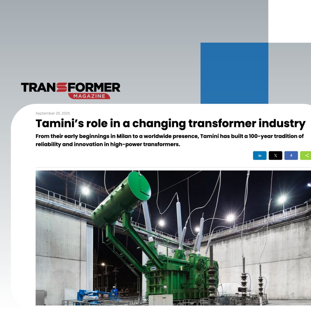 Tamini protagonista su Transformer Magazine